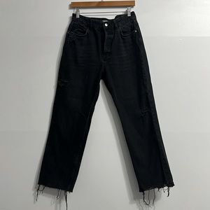 ZARA stone washed black/Grey mid rise straight distressed jeans Sz 8 barely worn